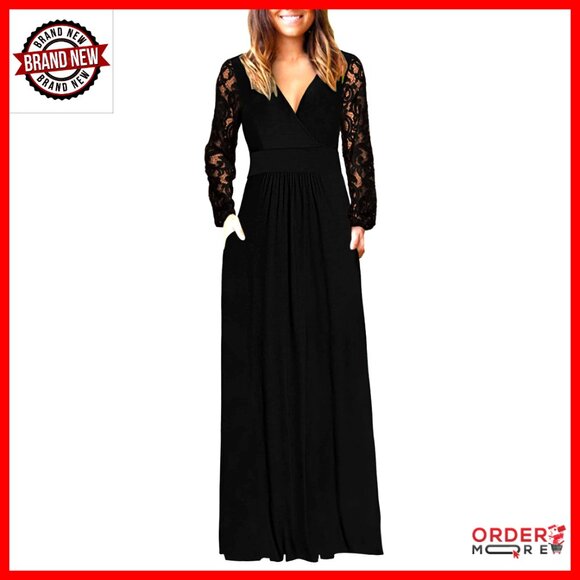 elegant formal black dresses Black Floral Long Sleeve Ruffle Slit Maxi Dress